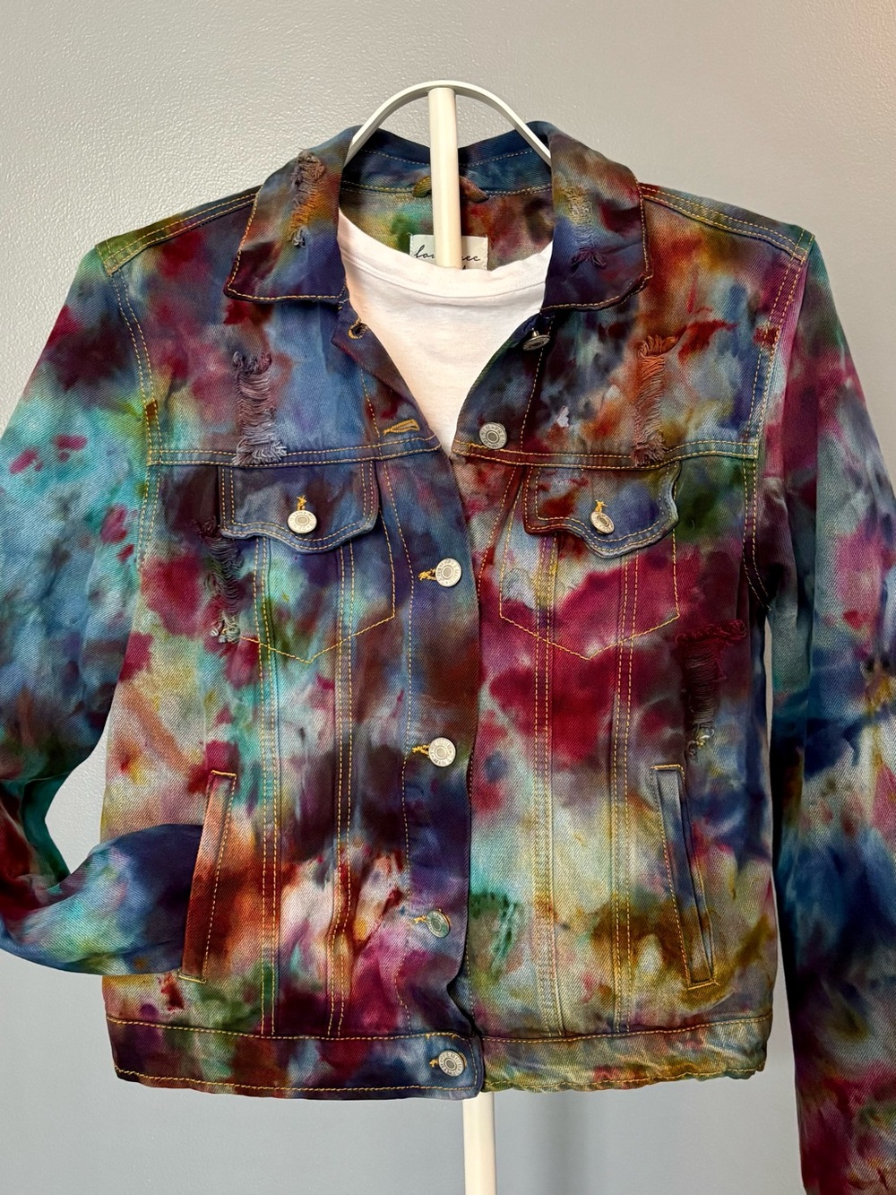 💎 ONE-OF-A-KIND Upcycled Jewel Tones Ice Dyed Denim Jacket